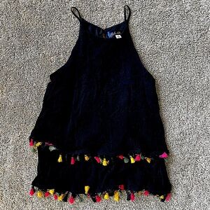 Women’s boho layered halter tank top with tassels size small